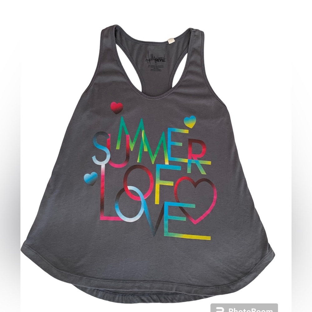 Hollywood Trash Tank Top Women S Gray Summer of Love Racer Back Graphic Hearts